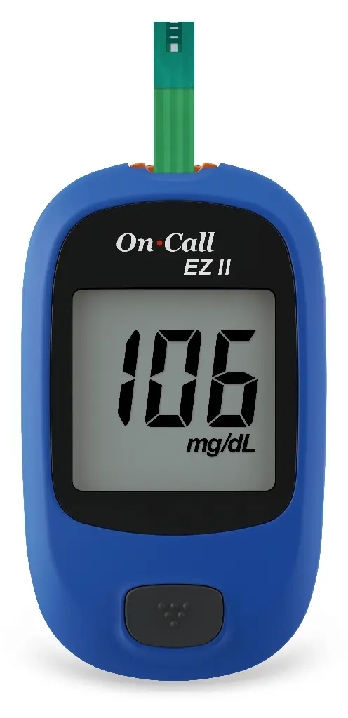 Bộ máy đo đường huyết (Oncall EZII Blood Glucose Meter) kèm que, gồm 01 máy và 01 hộp que Plus dạng vỉ 25 test