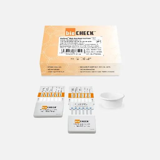 [MI04360201D2] Panel thử xét nghiệm định tính Cocaine, Ketamine, Methylenedioxymethamphetamine, Methamphetamine, Morphine và Marijuana [Biocheck™ Multi-Drug Rapid Test Panel (COC/KET/MDMA/MET/MOP/THC)] (Hộp 1)