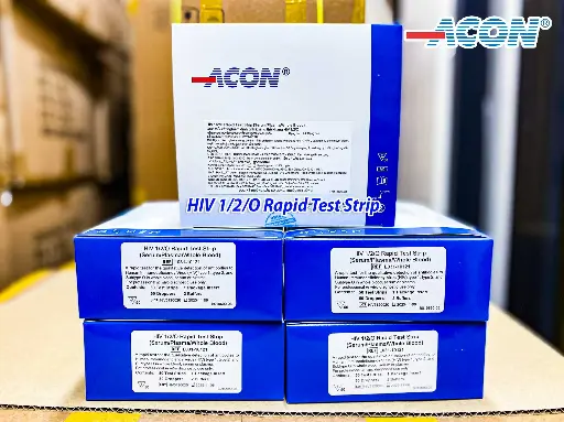 [L031-10121] Que thử xét nghiệm định tính kháng thể kháng HIV 1/2/O (HIV 1/2/O Rapid Test Strip-Serum/Plasma/Whole Blood) (Hộp 50 test)