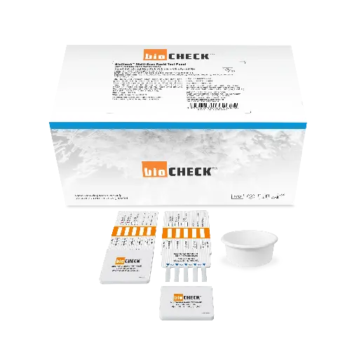 Panel thử xét nghiệm định tính Cocaine, Ketamine, Methylenedioxymethamphetamine, Methamphetamine, Morphine và Marijuana [Biocheck™ Multi-Drug Rapid Test Panel (COC/KET/MDMA/MET/MOP/THC)]